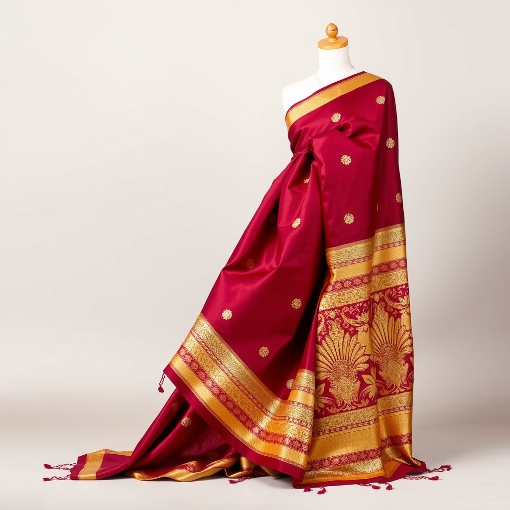 Banarasi Silk Saree, Maroon and Gold