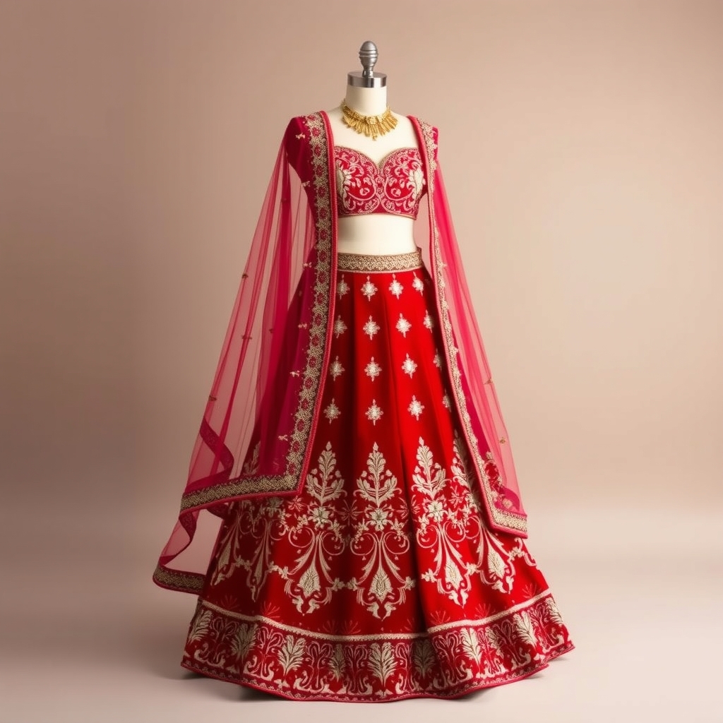 Bridal Lehenga, Ruby Red