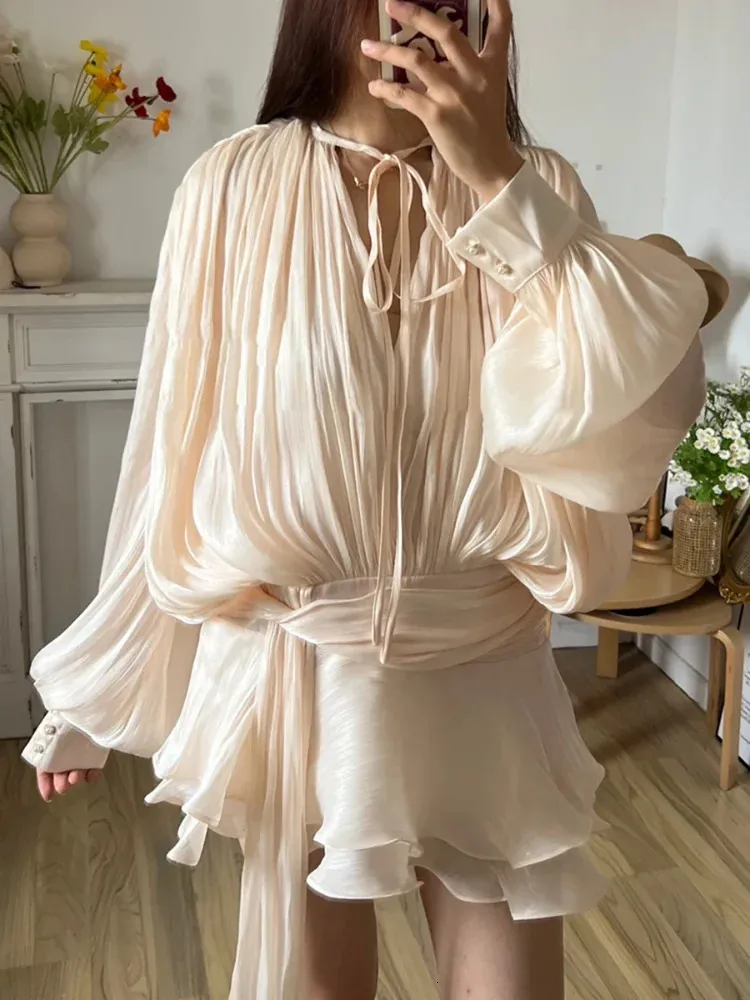 JLUXLABEL CREAM PURE GLOW DRAPED MINI DRESS