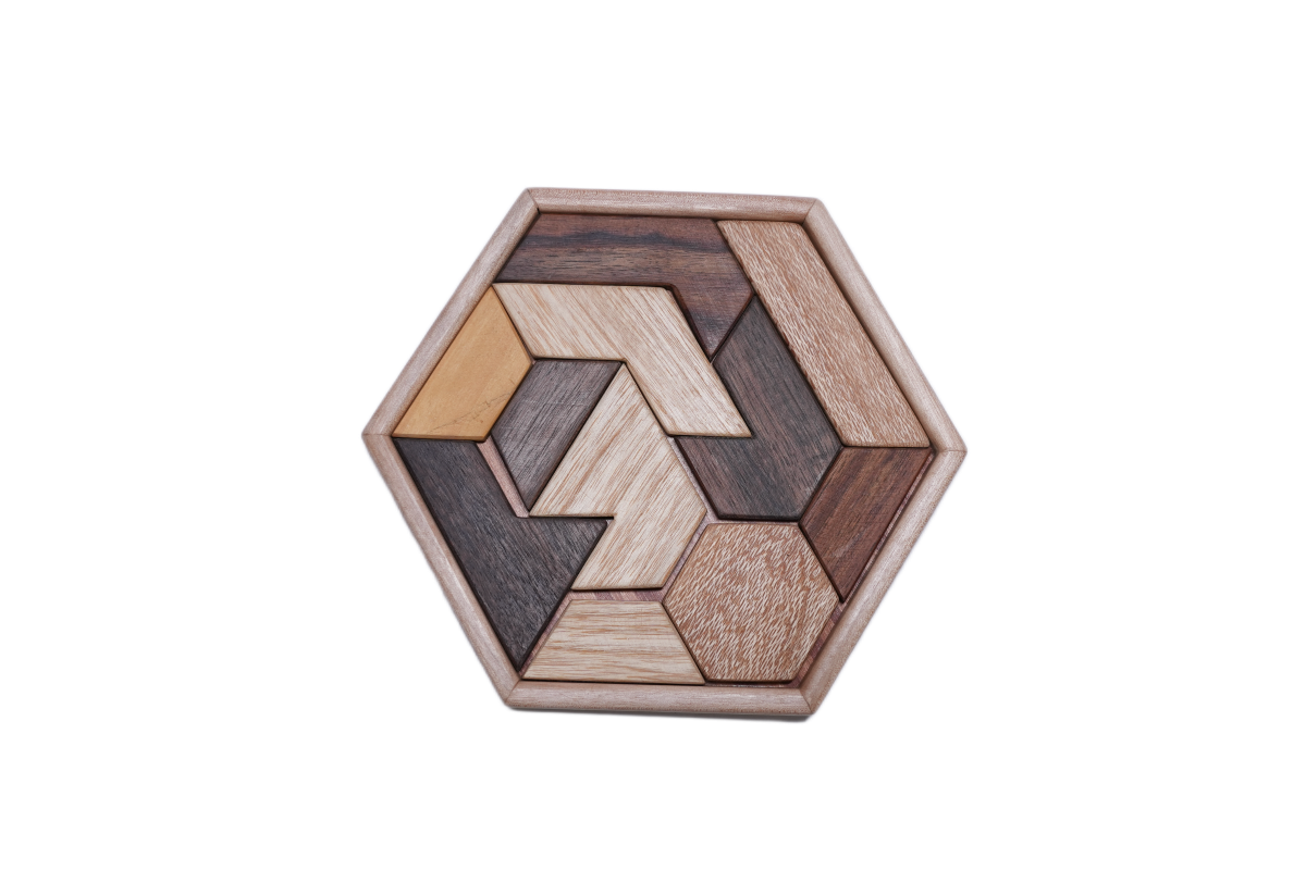 hexagonal wooden tangram puzzle